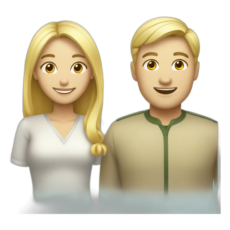 blond man and Chinese woman smiling sticker