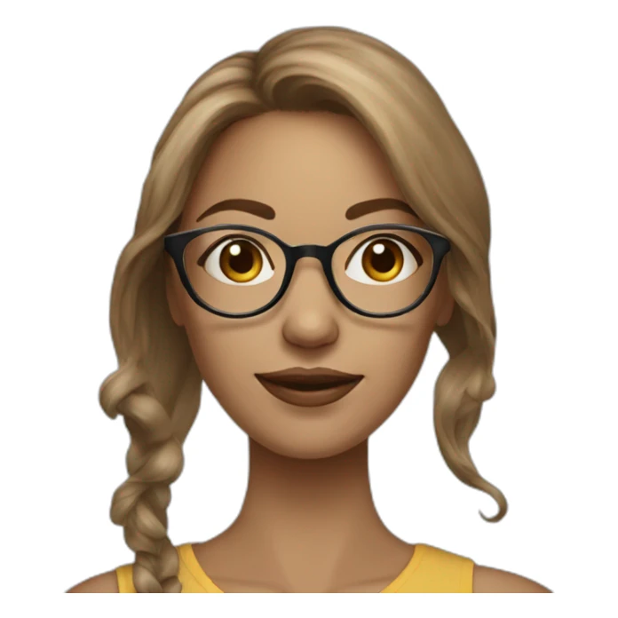 Realistic light brown long hair young woman with circles glasses sticker