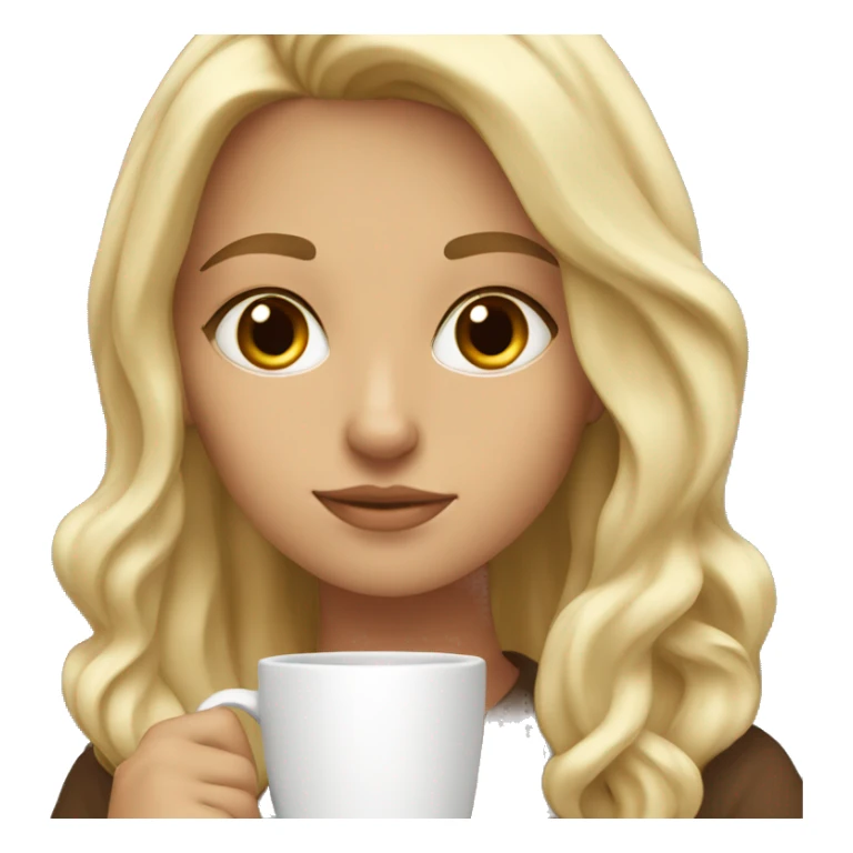 blonde girl with brown eyes studying with a coffee sticker