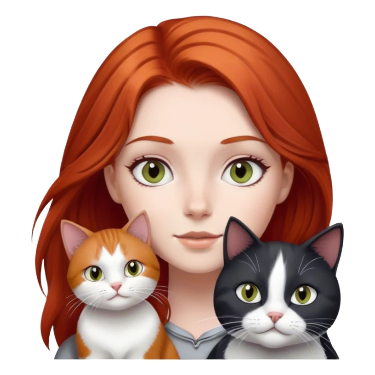 red haired girl grey eyes with black and white cat sticker