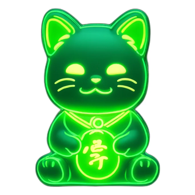 maneki neko 3d in the form of green neon sign sticker