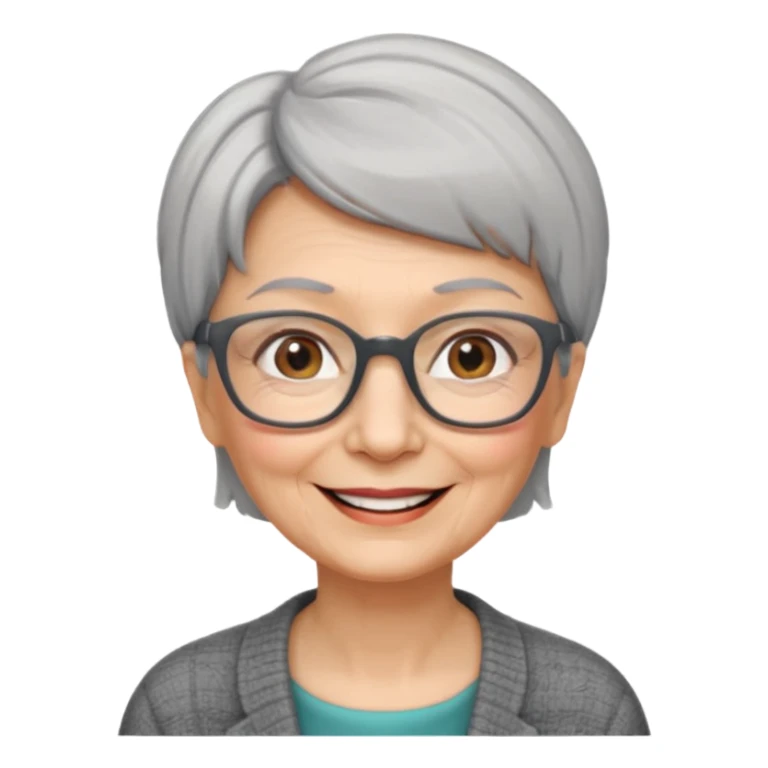 Old woman square glasses short gray straight hair sticker