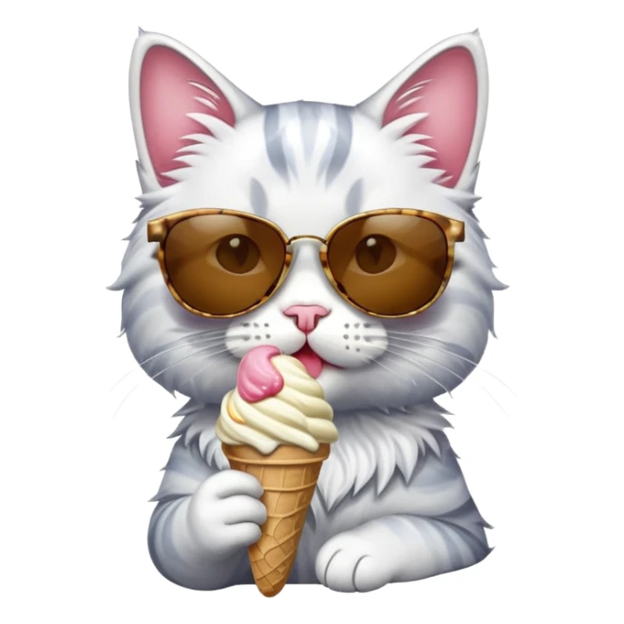 Cat with sunglasses eating ice cream sticker