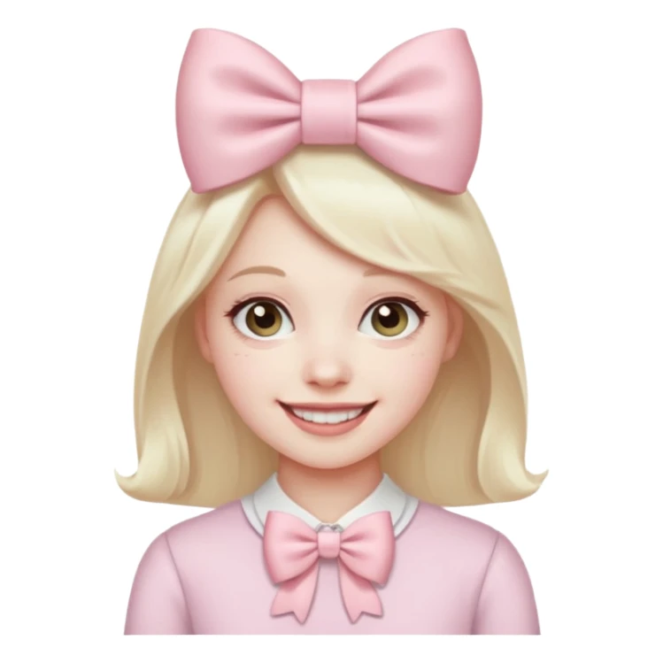 classic laughing emoji with a very pretty pale pale pink bow sticker