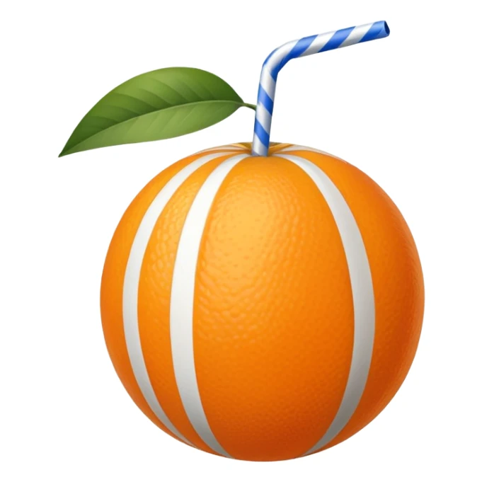 orange fruit with blue and white striped straw sticker