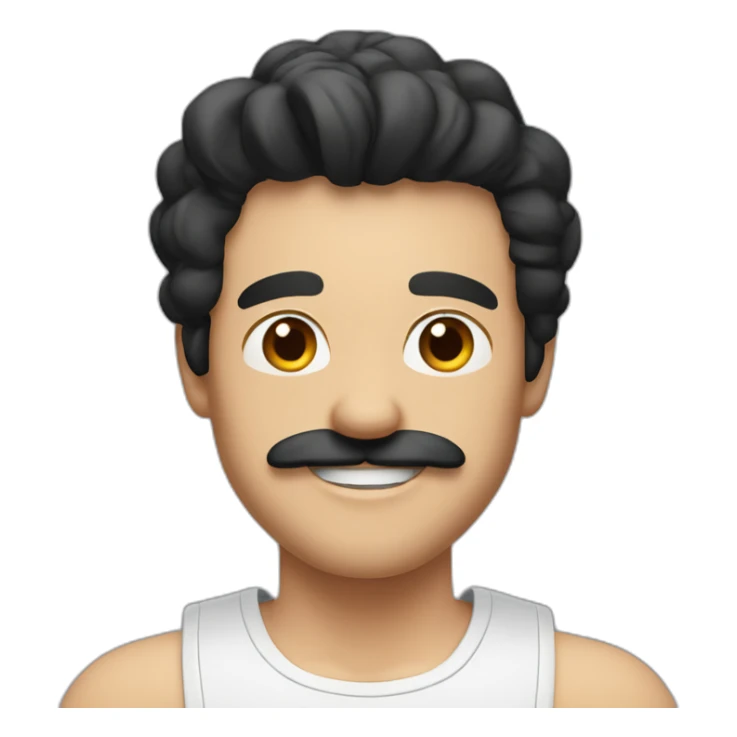HAPPY MAN WITH MUSTACHE AND LONG BLACK HAIR AND WHITE TANK TOP sticker