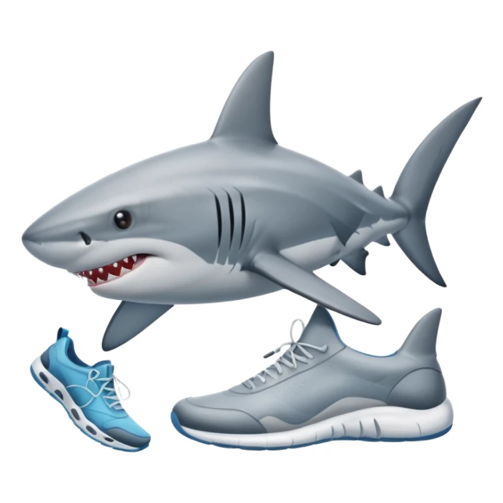 a shark swimming with shoes on sticker