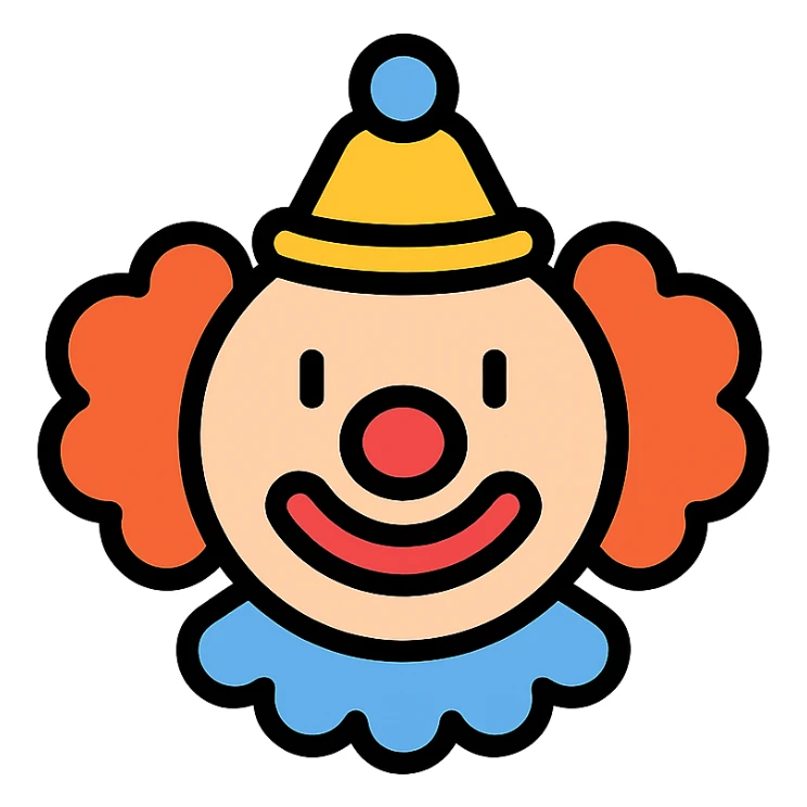 clown face, simple icon style, clean lines, minimal color, clear features sticker