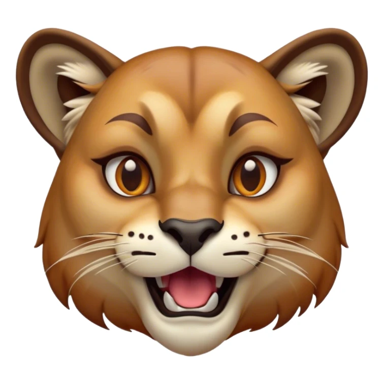 Cinematic Comical Cougar Portrait Emoji, Head tilted dramatically with an exaggeratedly amused expression, featuring a striking tawny Fur with bold dark accents and wide, expressive amber eyes filled with playful disbelief, Simplified yet hilariously expressive features, highly detailed, glowing with a slightly sassy glow, high shine, dramatic yet playful, stylized with an air of cheeky wilderness mischief, bright and endearing, soft glowing outline, capturing the essence of a spirited and over-the-top cougar, so meme-worthy it feels like it could pounce its way into internet fame instantly! sticker