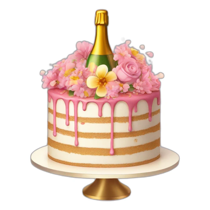 Birthday cake with Flowers and champagne sticker