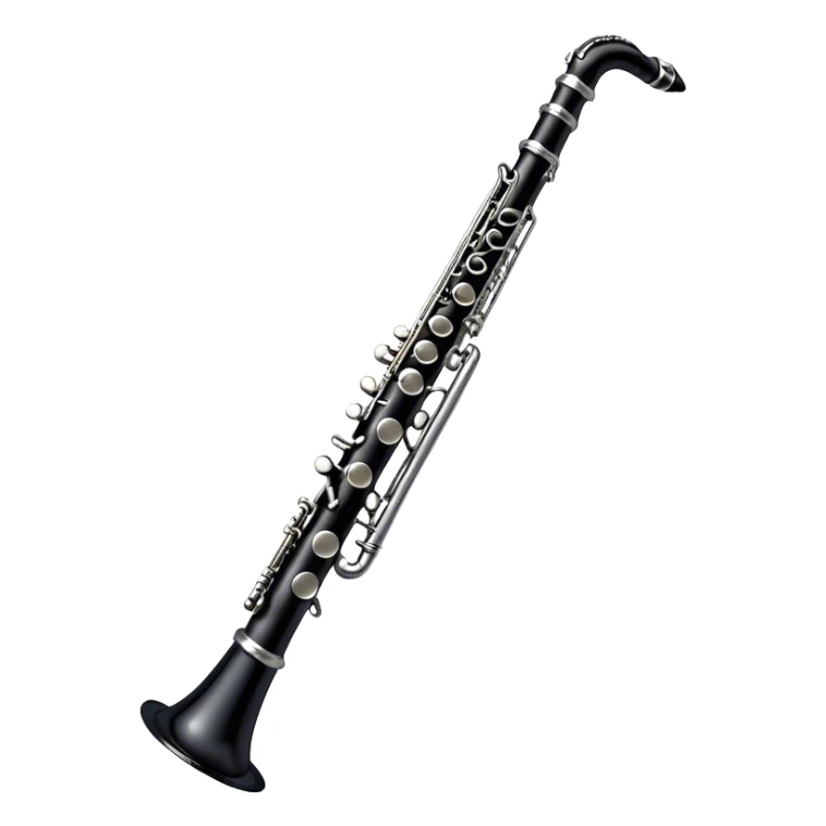 Cinematic Realistic Clarinet, deep black body with gleaming silver keys, rich warm lighting catching every intricate detail, slightly worn mouthpiece adding authenticity, glowing with a timeless and sophisticated presence. sticker