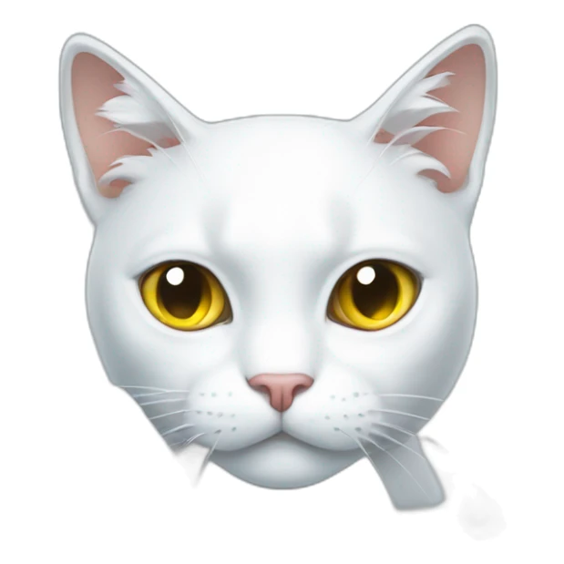 A suspicious white cat in front of a broken glass sticker