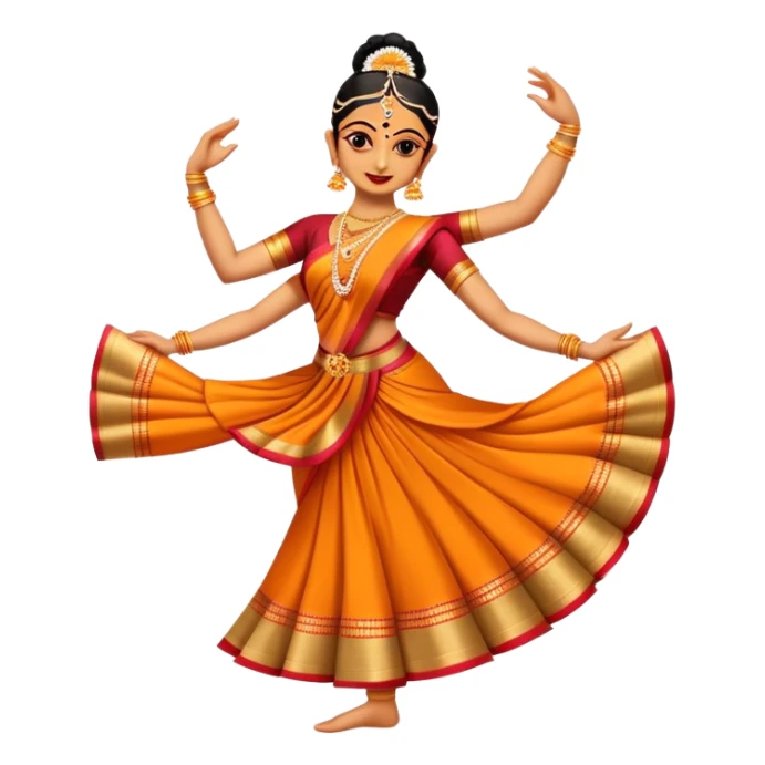 cinematic-realistic-bharatanatyam-dance-emoji,-depicted-as-an-elegant-classical-indian-dance-performance-with-graceful-poses,-intricate-costumes,-and-expressive-hand-gestures,-rendered-with-rich-textures-and-warm-dramatic-lighting sticker