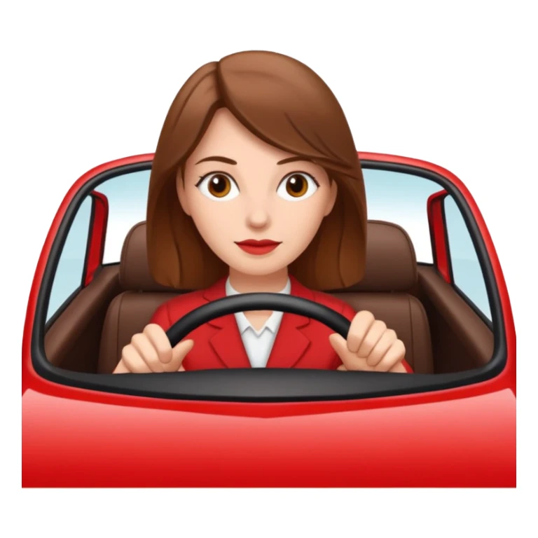 White Woman with brown hair driving red car  sticker