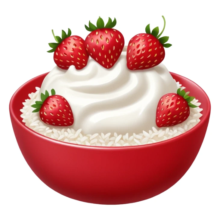 A bowl of strawberries with rice flakes and yogurt. sticker