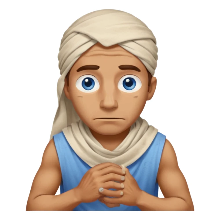 blue eyed desert man cowered with creme cloth sticker