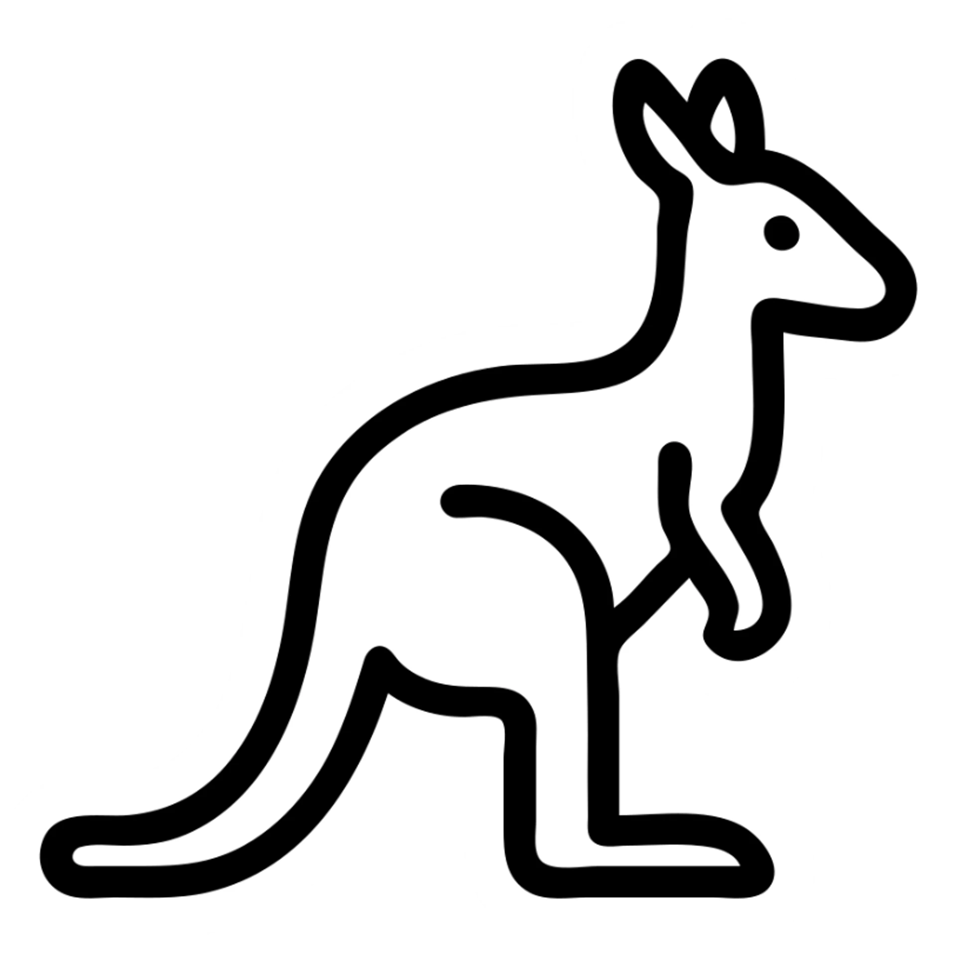 simple kangaroo icon, minimalist and bold, clean black outlines, no fill, modern icon style sticker