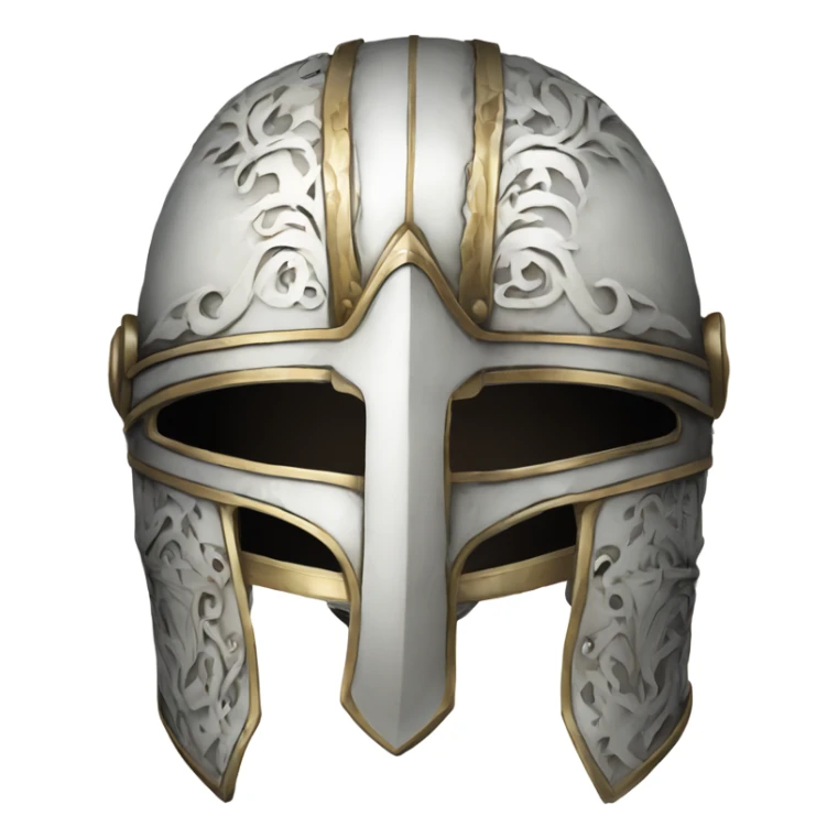 ornate full-face closed armet helmet intricate white inlays sticker