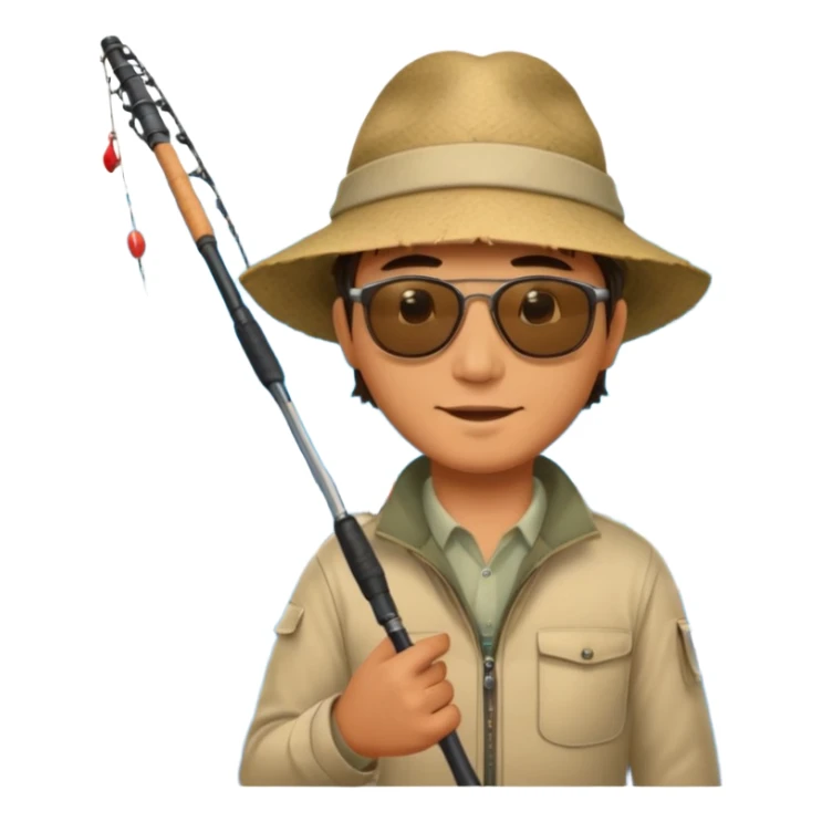 man holding a fishing pole with a shark at the end sticker