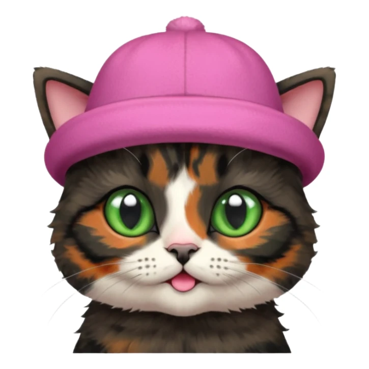 Cute mostly black tortoiseshell kitten wearing a british hat sticker
