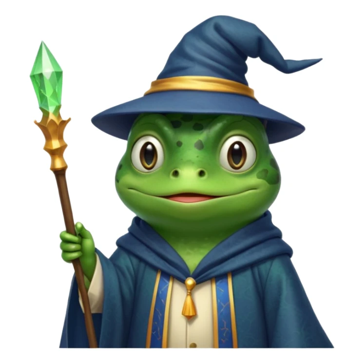 A smart frog in a hat and robes holds a pointer and with a smart face points out the mistake sticker