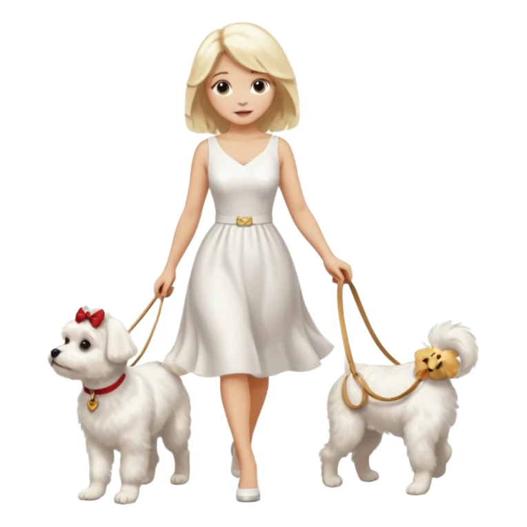 blonde woman wearing white, walking 1 maltese dog sticker