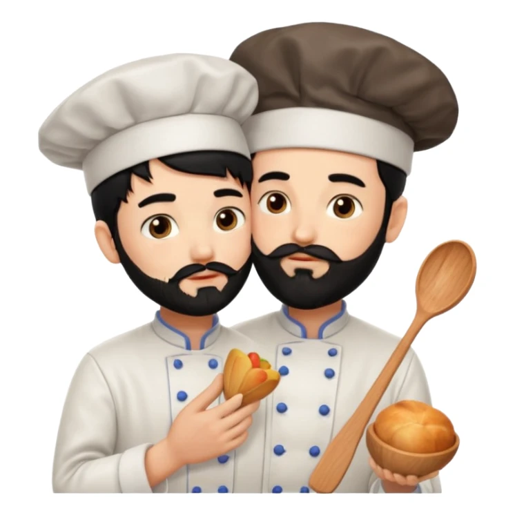 CHEF CON PELO NEGRO Y BARBA NEGRA, OJOS MARRON OSCURO QUE ES BESADO sticker