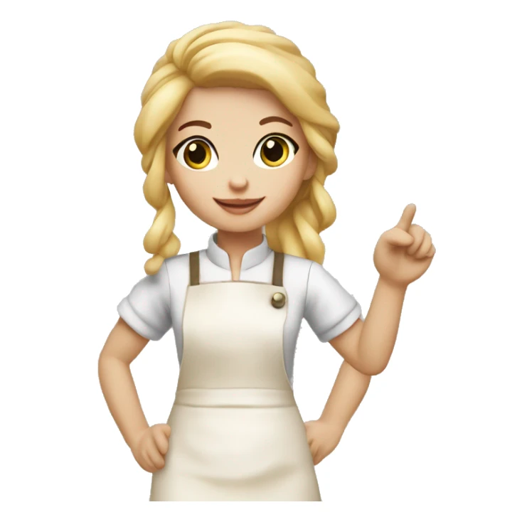 create a little blonde baker doll pointing with her little hand sticker