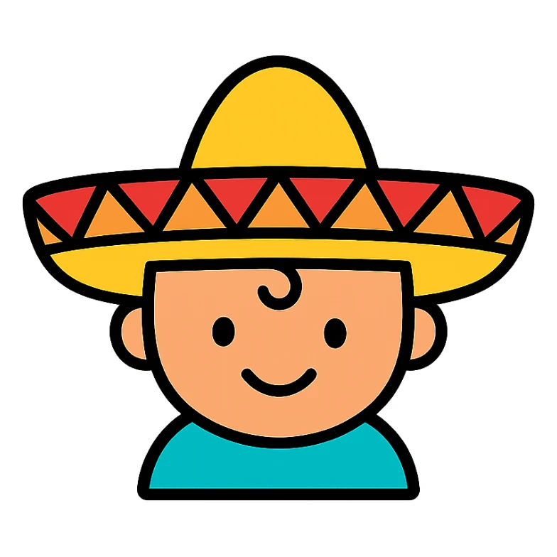 baby with charro hat, colorful outline style sticker
