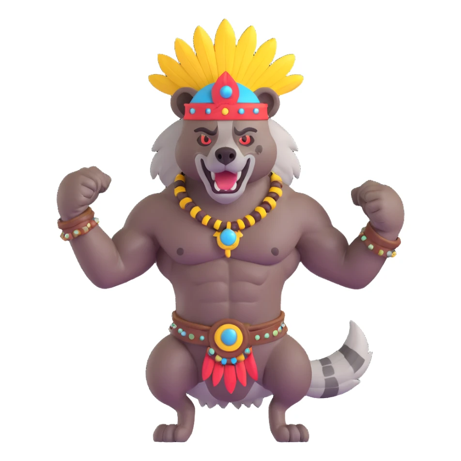 A native strong buff hyena with war bonnet flexing posing full body  sticker