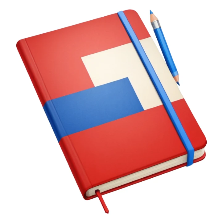 book with Russian flag colors, open notebook and pencil nearby sticker
