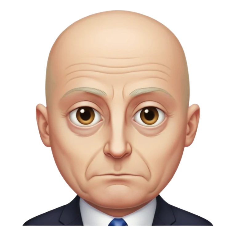 Steven Miller, Trump advisor, bald, very grim expression, very narrow face, pronounced sagging eyelids on the outer sides, bottom lip sticking out sticker