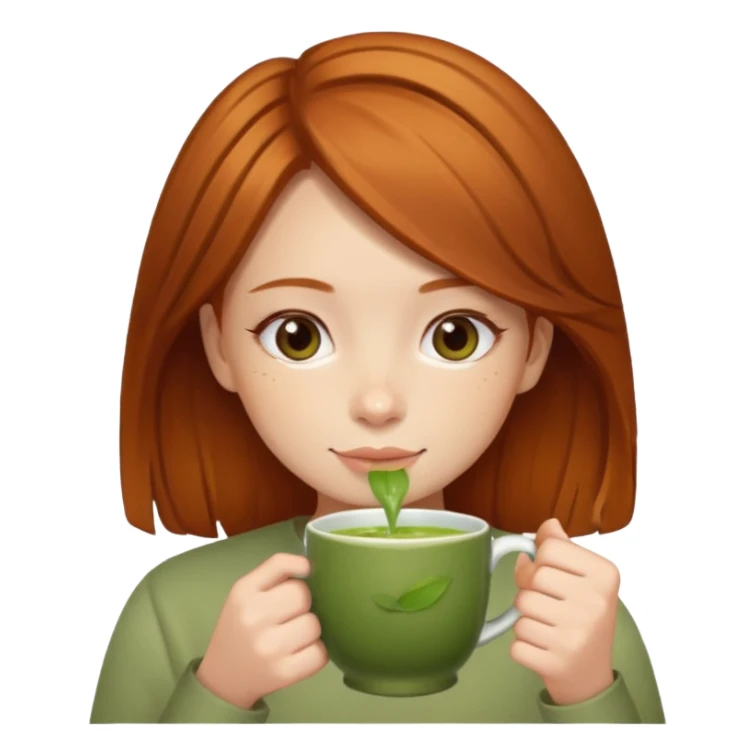 girl with brown and ginger hair drinking a matcha tea sticker