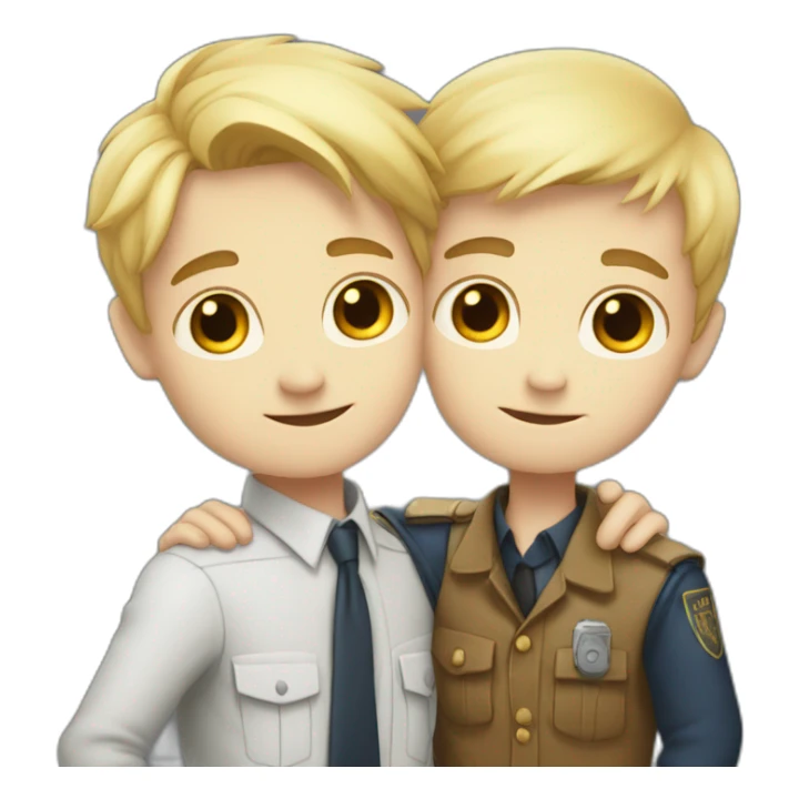Two Boy detectives hug one blond with white skin and one African  black sticker