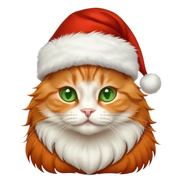Orange long hair cat wearing a Santa hat sticker