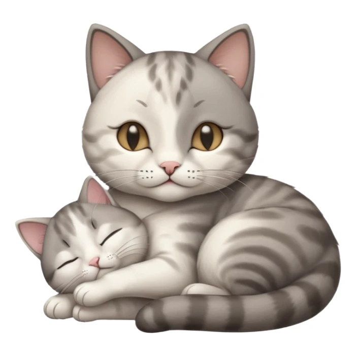 grey and white small cat with its eyes closed lying down with its paw curled and holding up his head sticker