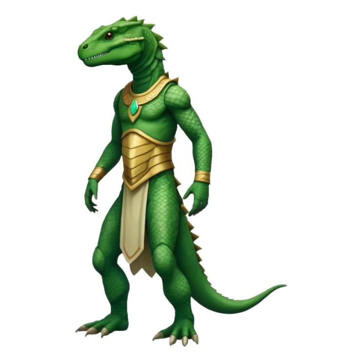 full body reptilian humanoid in ancient outfit, left side view sticker
