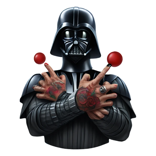 Tattooing darth vader on top of a hand sticker