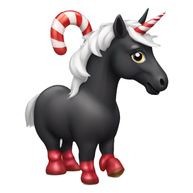 Black unicorn with candy cane horn sticker