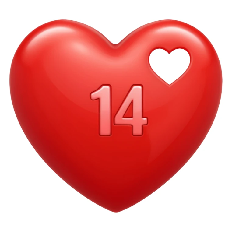 the number "14" in a red heart sticker