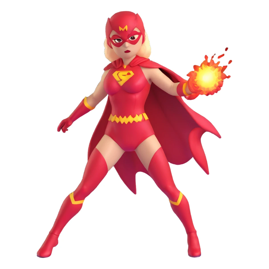 female superhero with red energy powers and red costume sticker