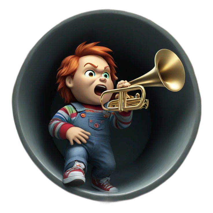 chucky playing trumpet in the sewer sticker