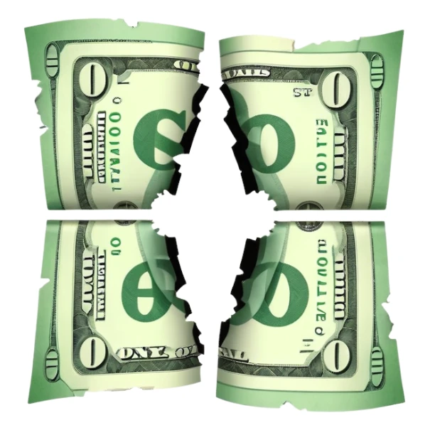 flat iPhone-style emoji of a dollar bill split in half, minimal details, flat look sticker