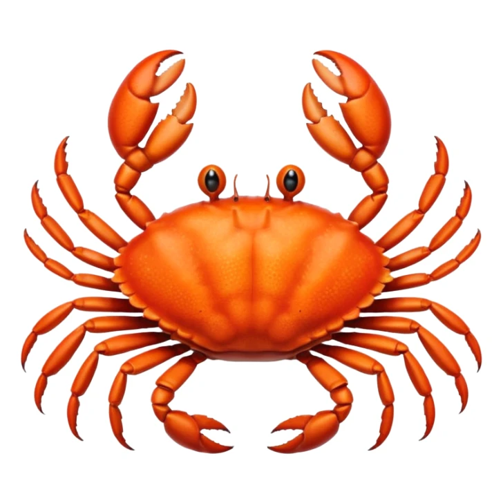 A high-resolution digital illustration of a crab, semi-realistic style. The crab is shown head on with a big smile  sticker