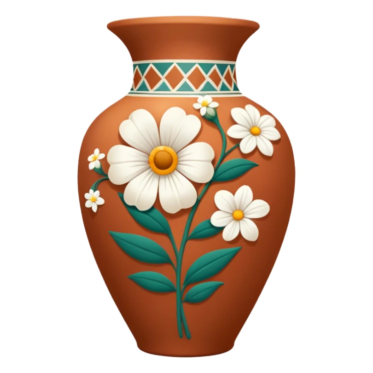 Oaxacan terracotta vase with white flower detail sticker