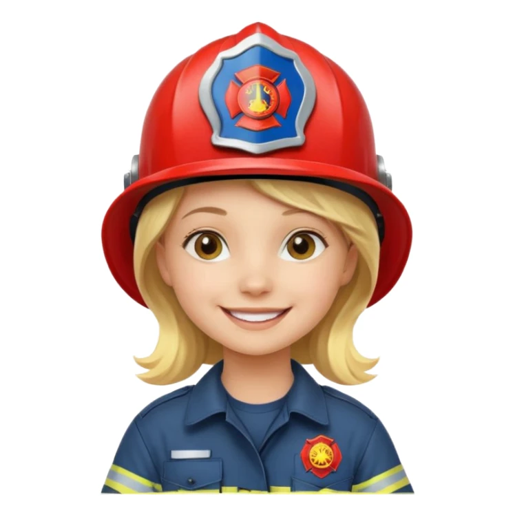 Young blonde girl, firefighter helmet, smiling brightly sticker