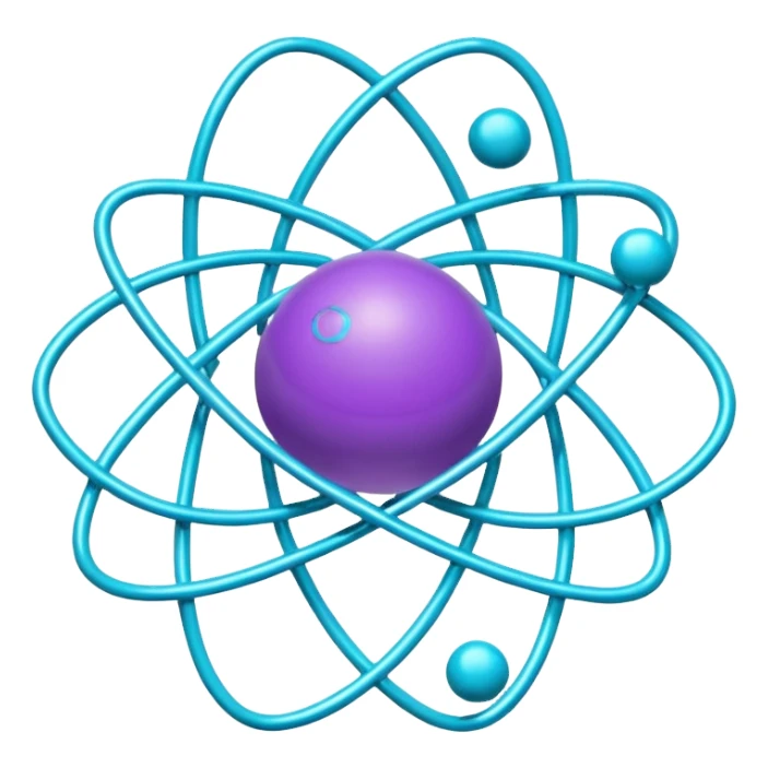 minimalistic atom, neon purple (#8B5CF6) and cyan (#00E0FF), representing Atom team creativity and innovation, clean tech design sticker