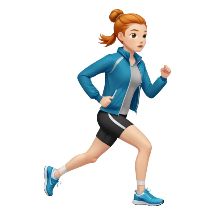 Ginger girl jogging with jacket middle part slick back bun sticker