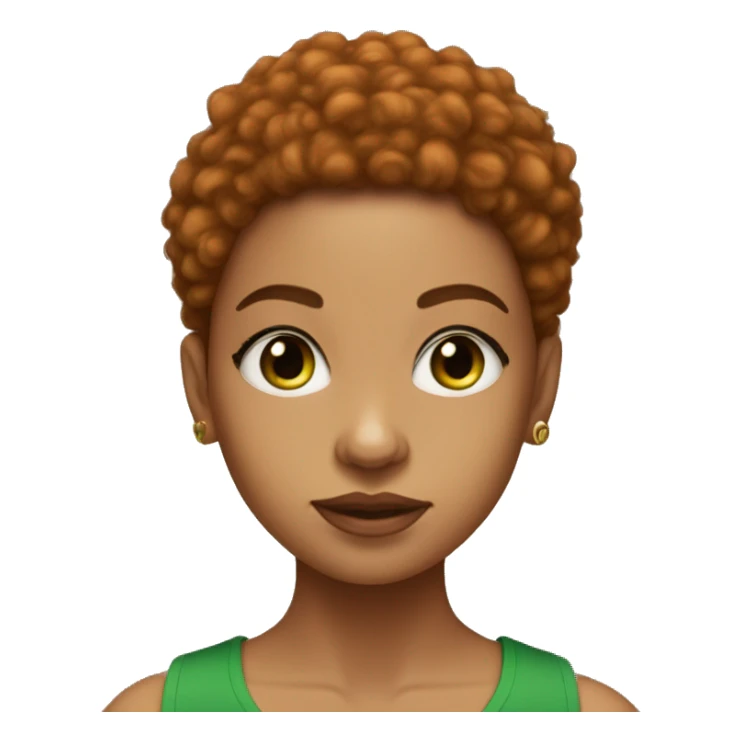 lightskin girl, short ginger afro, green crop top, eye lashes sticker