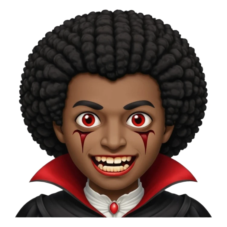 black skinned person with black hair afro with vampire teeth with cuts on their face sticker